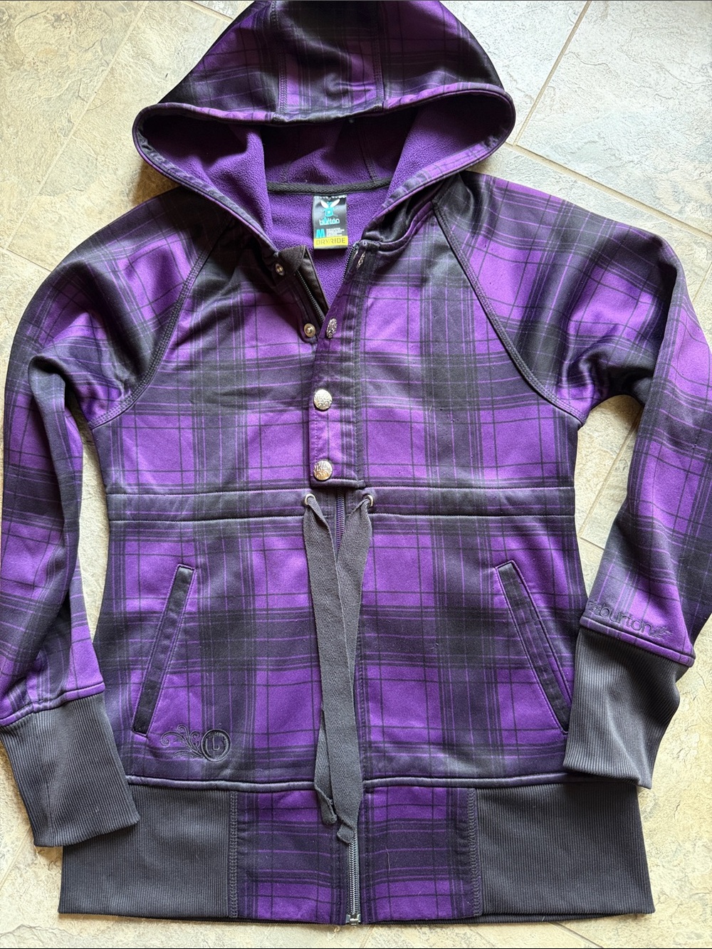 Burton Purple & Black Plaid Dryride Hooded Zip Jacket
